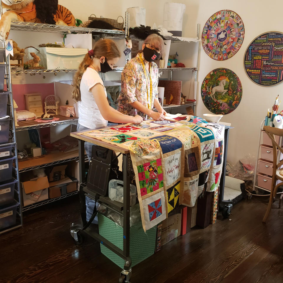 The teen hard at work creating the quilt. (Courtesy Madeleine Fugate)