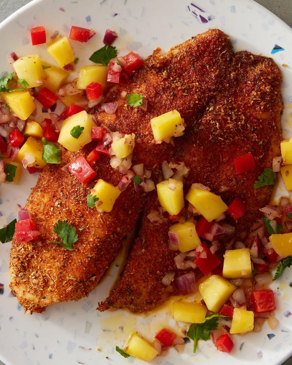 Air Fryer Blackened Tilapia with Mango Salsa