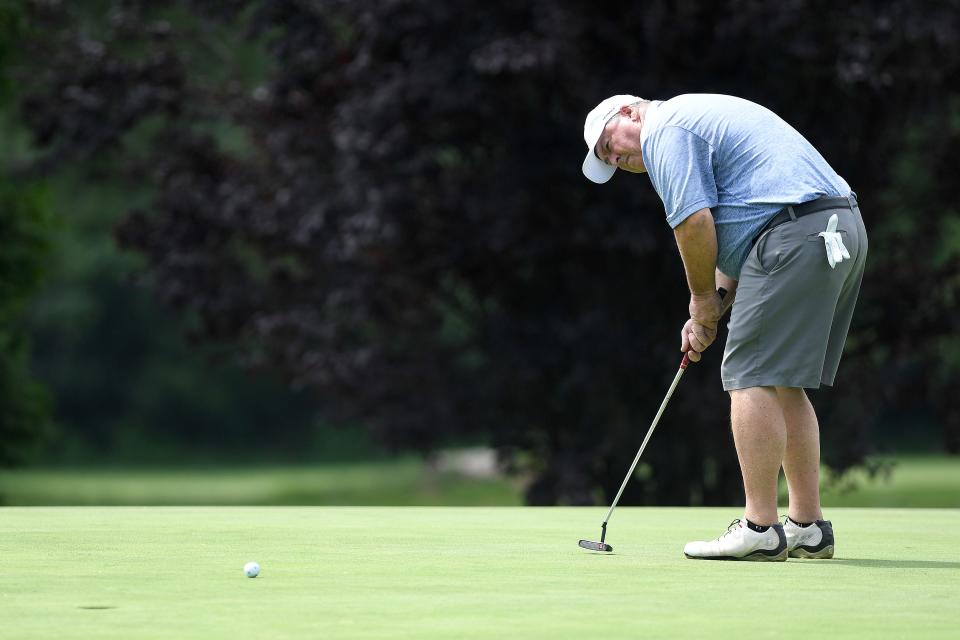 Eight-time Skyview Pro-Am champion Greg Parker, shown during the 2019 tournament, trails a pair of 24-year-olds after the first round of the 2021 tournament at Asheville Municipal Golf Course.
