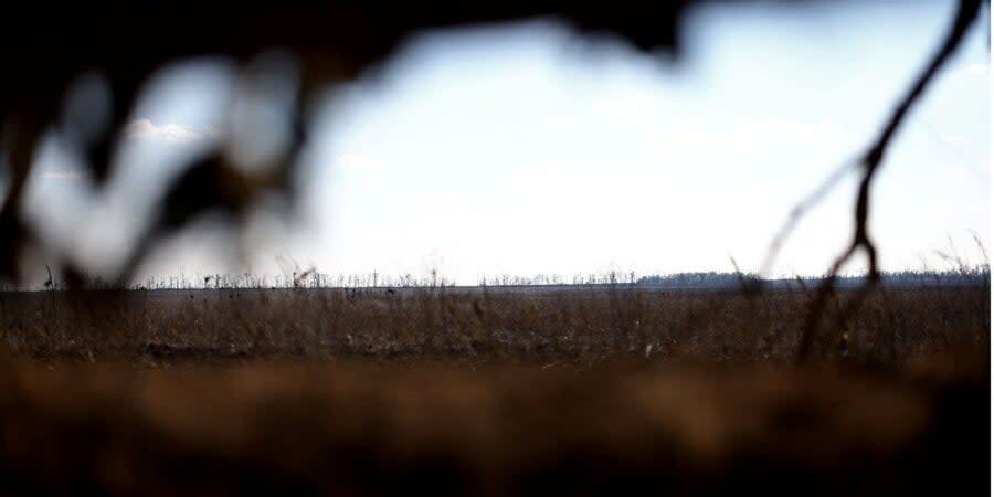 A view of Russian positions from a Ukrainian trench near Vugledar, Donetsk Oblast