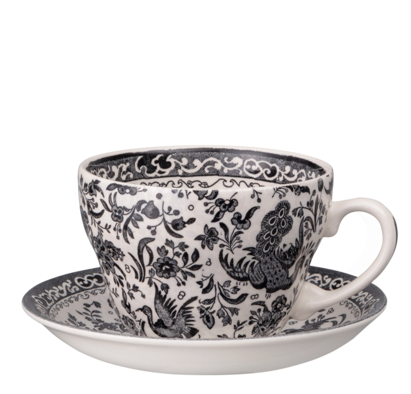 Black Regal Reacock Breakfast Cup and Saucer from Burleigh