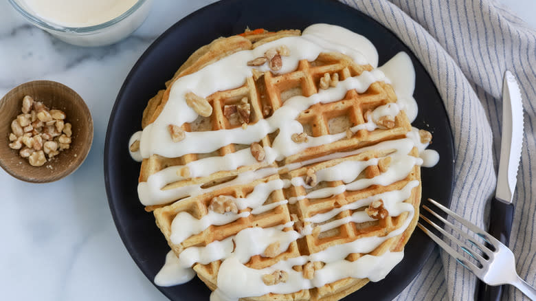 carrot cake waffles on plate