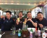 <p>Iron Man Downey posted this photo during a June 21 lunch break with fellow heroes Stephen Strange, Bruce Banner, and Wong. The caption: “Forks, tongs, cans + bottles + a Wong…” (Photo: <a rel="nofollow noopener" href="https://www.instagram.com/p/BVm5j5MDKi_/" target="_blank" data-ylk="slk:robertdowneyjr/Instagram;elm:context_link;itc:0;sec:content-canvas" class="link ">robertdowneyjr/Instagram</a>) </p>