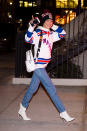 <p>The model showed her love for the New York Rangers, as she headed to Tuesday night’s game at Madison Square Garden. (Photo: Gotham/GC Images) </p>