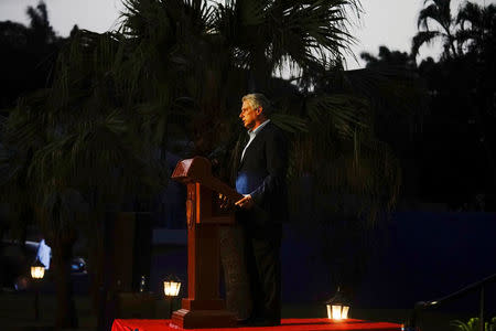 FILE PHOTO: Cuban President Miguel Diaz-Canel speaks during a ceremony to inaugurate the Cuban Sports Hall in Havana, Cuba, July 13, 2018. REUTERS/Alexandre Meneghini/File Photo