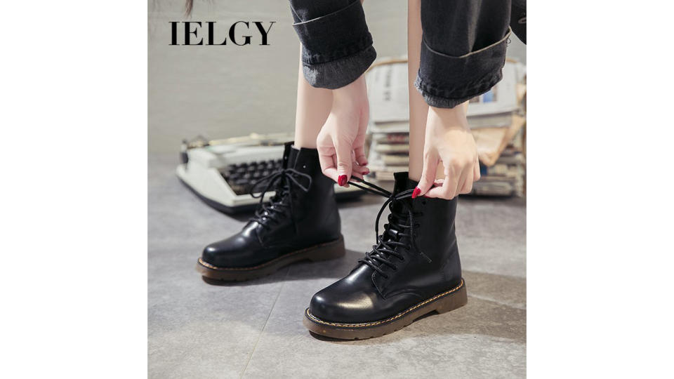 IELGY Martin boots female British style thick-soled breathable motorcycle boots. (Photo: Shopee SG)