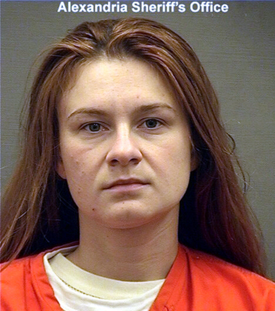 FILE - This Aug. 17, 2018, file photo provided by the Alexandria (Va.) Detention Center shows Maria Butina. Butina, who admitted being a secret agent for the Kremlin believed Russian officials would consider her notes and analysis to be “valuable” as she tried to infiltrate conservative U.S. political groups. (Alexandria Detention Center via AP, File)