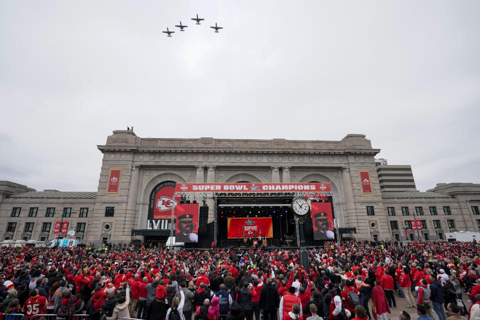 Kansas City's Union Station, pictured here Feb. 15 during the Chiefs' championship parade, will host the NFL Draft beginning Thursday. (Denny Medley/USA TODAY Sports)