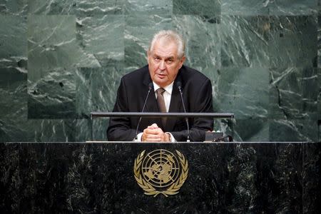 Czech President Milos Zeman speaks during the 70th session of the United Nations General Assembly at the U.N. Headquarters in New York, September 29, 2015. REUTERS/Eduardo Munoz