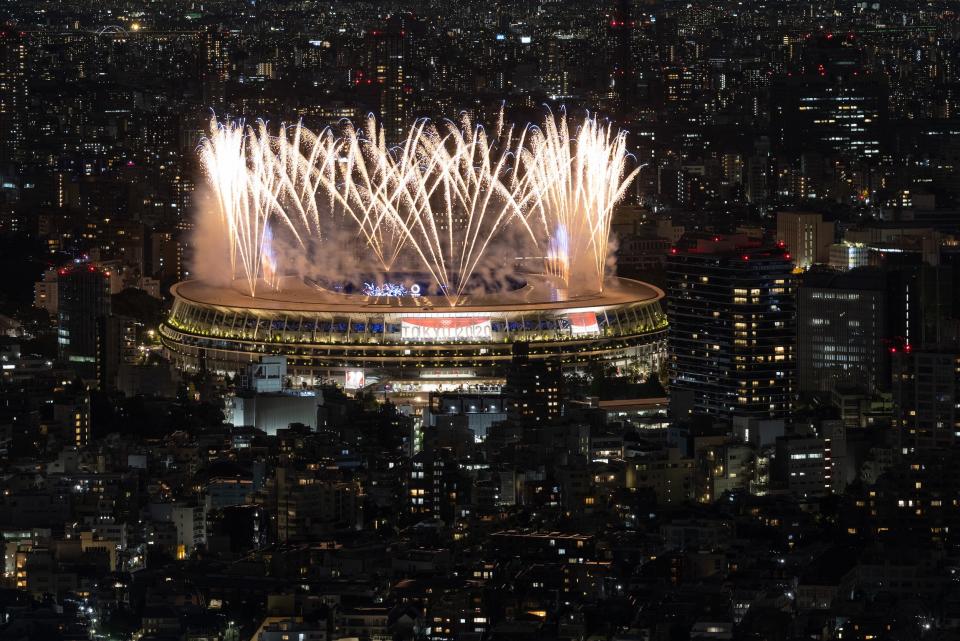 Fireworks are displayed during the opening ceremony.