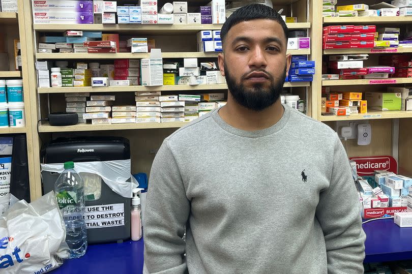 Umar Hasan pictured in a pharmacy in Shadwell