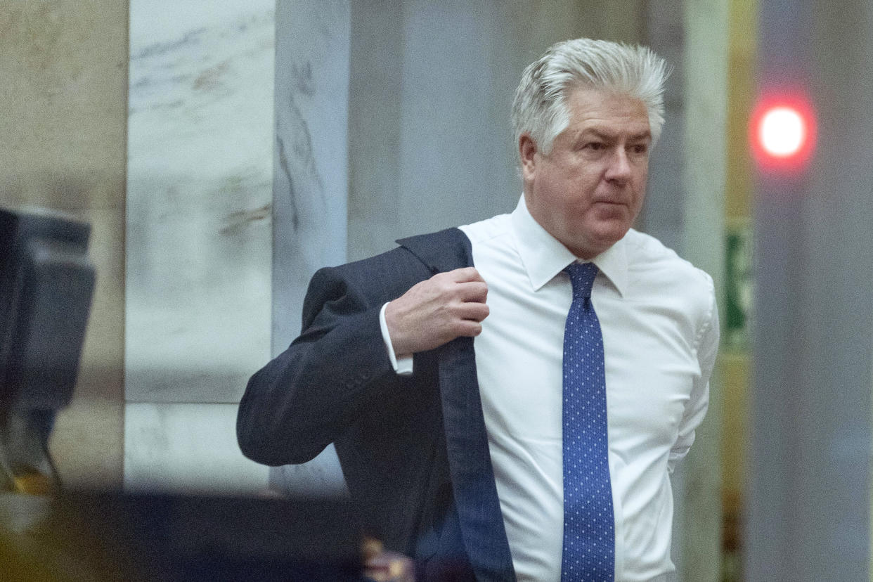 M. Evan Corcoran, an attorney for former President Donald Trump, arrives at federal court in Washington, Friday, March 24, 2023. (AP Photo/Jose Luis Magana)