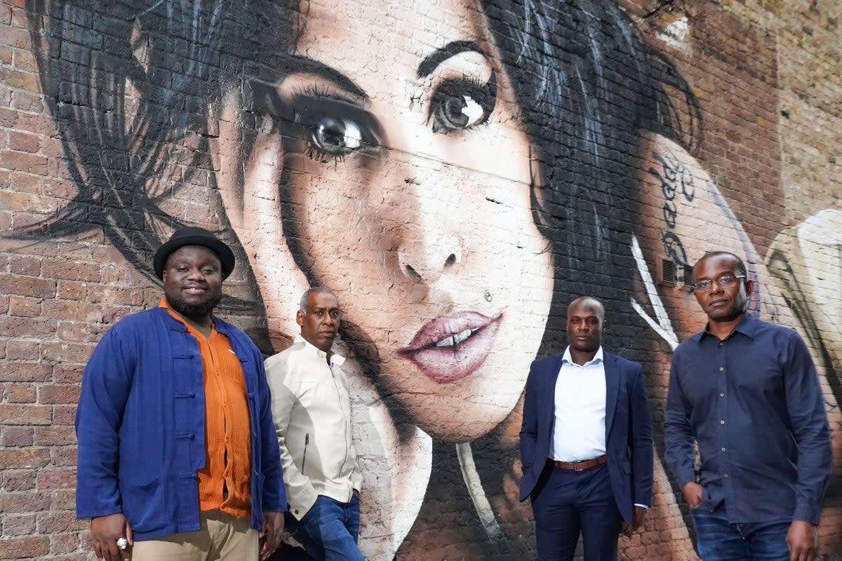 Ade Omotayo, Dale Davis, Nathan Allen and Hawi Gondwe of Amy Winehouse’s band  at the Hawley Arms in London (PA Wire)