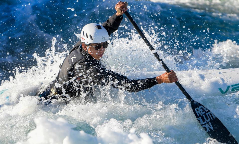 Luca Bohn trains as Montgomery Whitewater, in Montgomery, Ala., hosts olympic hopefuls in wintertime training on Tuesday January 2, 2024.