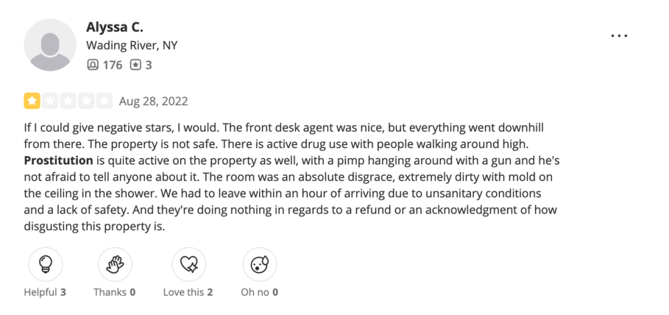 A review left by a customer who stayed at a Red Roof Inn in Connecticut. (Screenshot from Yelp)