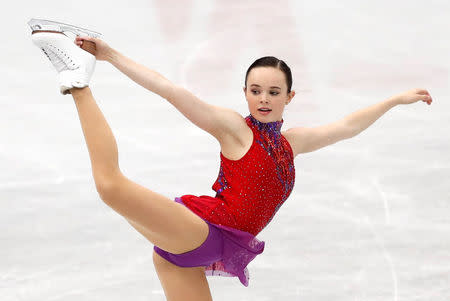 FILE PHOTO: Figure Skating - ISU Grand Prix of Figure Skating NHK Trophy - Ladies Free Skating - Osaka, Japan - November 11, 2017 - Mariah Bell of the U.S. in action. REUTERS/Kim Kyung-Hoon