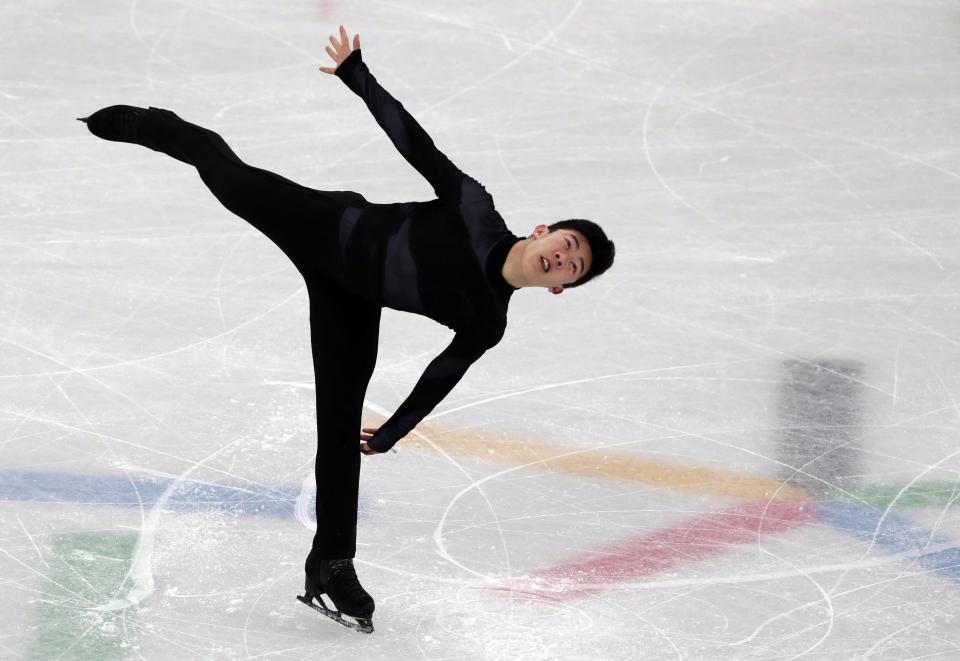 United States’ Nathan Chen performs in the men’s single short program team event at the 2018 Winter Olympics in Gangneung, South Korea, Friday, Feb. 9, 2018. (AP)