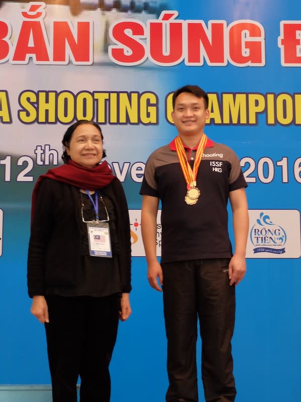 陳浩輝在2016年東南亞射擊賽獲25米男子中心發火手槍銅牌。（Credit : 香港射擊總會）