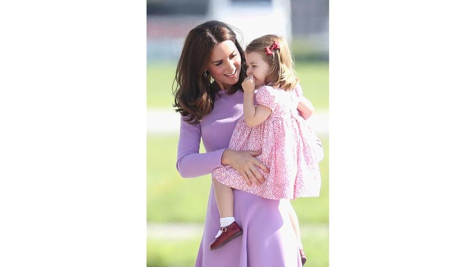 Kate Middleton and Princess Charlotte departing from Hamburg airport on the last day of their official visit to Poland and Germany on July 21, 2017 in Hamburg, Germany. 