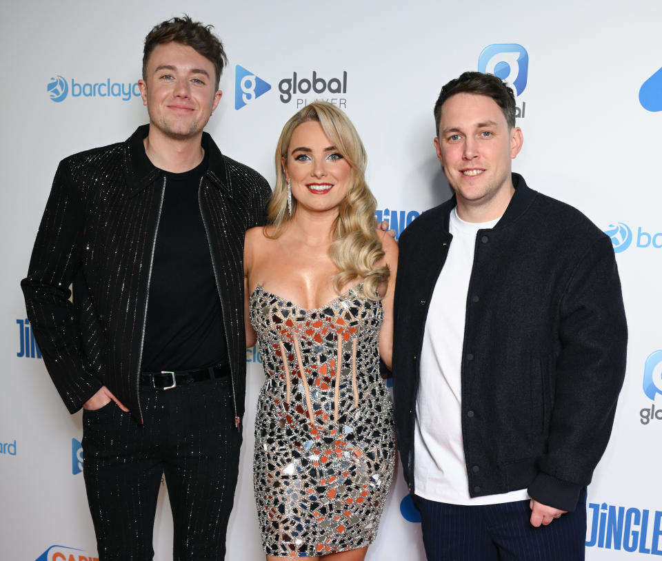 LONDON, ENGLAND - DECEMBER 09: (L-R) Roman Kemp, Sian Welby and Chris Stark attend Capital's Jingle Bell Ball 2023 at The O2 Arena on December 09, 2023 in London, England. (Photo by Karwai Tang/WireImage)