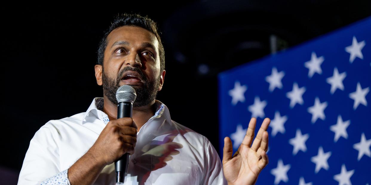 Kash Patel, a former chief of staff to then-acting Secretary of Defense Christopher Miller, speaks during a campaign event for Republican election candidates at the Whiskey Roads Restaurant & Bar on July 31, 2022 in Tucson, Arizona. With less than two days to go before the Arizona primary election, candidates continue campaigning across the state