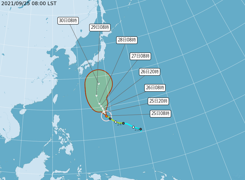 第16號颱風蒲公英增強為中颱。   圖：中央氣象局／提供