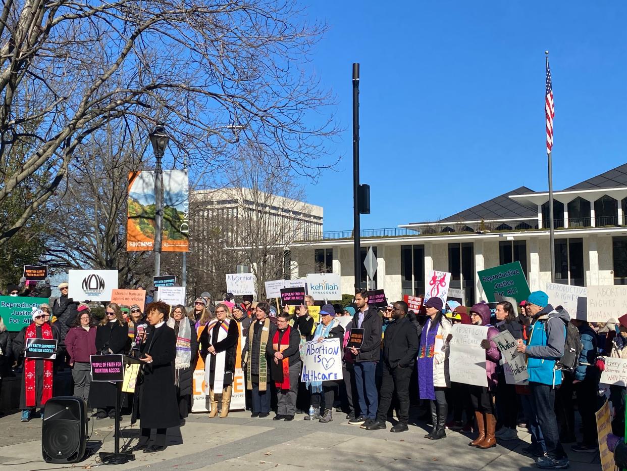 Reproductive health advocates and people of faith gather in Raleigh Monday to rally for abortion access and reproductive rights on the 51st anniversary of Roe v. Wade.