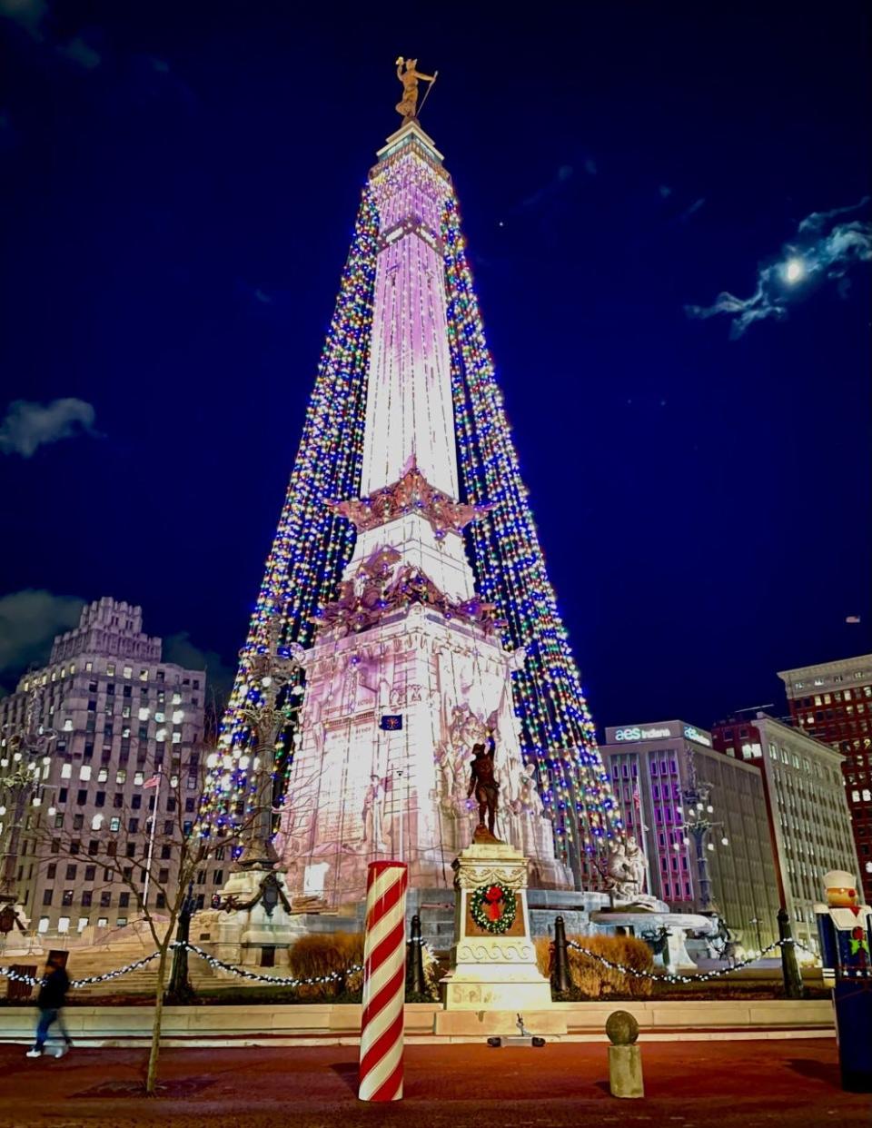 Indianapolis' Soldiers and Sailors Monument is turned into a giant Christmas tree during Circle of Lights.