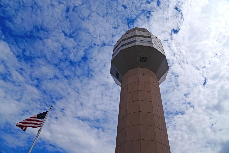 The new air traffic control tower stands 199 feet tall and provide air traffic controllers with better line of sight on the three runways at Phoenix-Mesa Gateway Airport on Aug. 17, 2022.