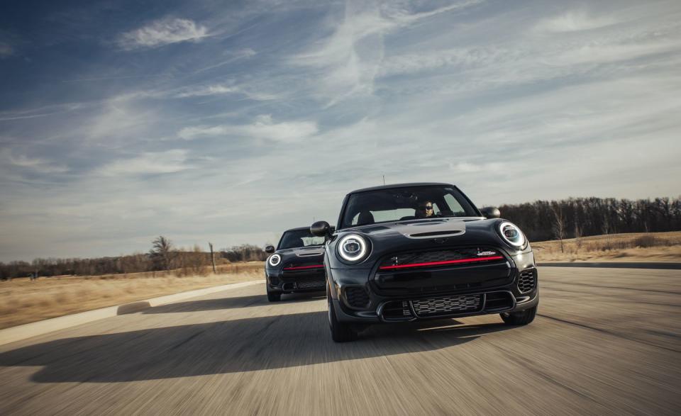 <p>Along with the special edition's black paint, black 17-inch wheels, silver stripes, and red accents, our test cars also featured Mini's $1700 Touchscreen Navigation package. As tested, the manual car stickers for $41,065. Add another $1500 for the one that can shift itself.</p>