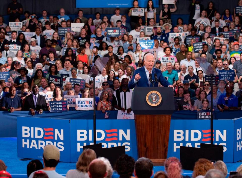 President Joe Biden speaks during a campaign event at the Jim Graham building at the North Carolina State Fairgrounds in Raleigh on Friday June 28, 2024. Biden debated former President Trump in Atlanta Georgia the previous night.