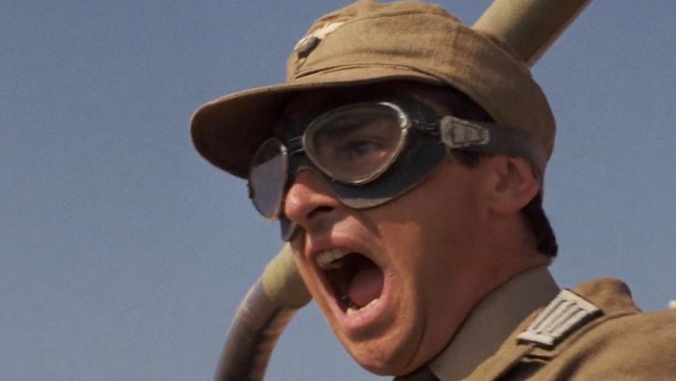 A Nazi soldier with goggles screams in Indiana Jones and the Raiders of the Lost Ark