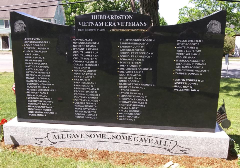 The names of more than 200 local men and women who served during the Vietnam War are engraved on the monument, which stands on the Town Common in front of the Hubbardston Federated Church.