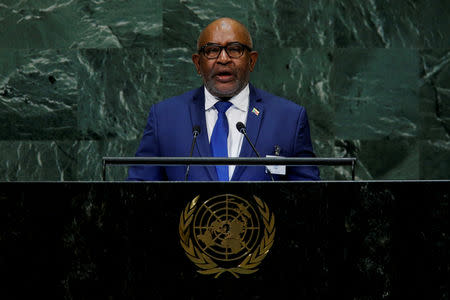 FILE PHOTO: Comoros President Azali Assoumani addresses the United Nations General Assembly in New York, September 27, 2018. REUTERS/Eduardo Munoz/File Photo