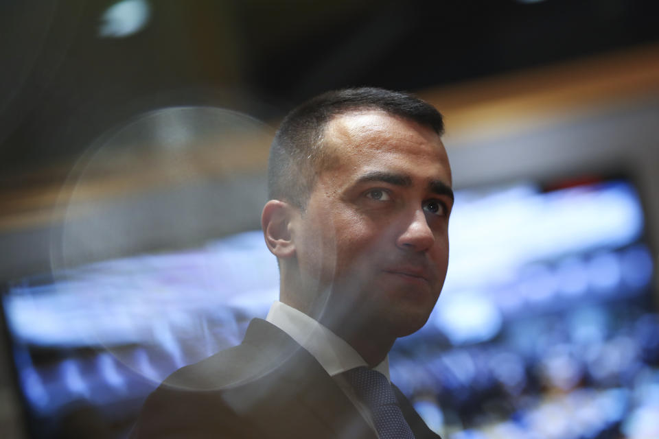 Italian Foreign Minister Luigi Di Maio arrives to an European Foreign Affairs Ministers meeting at the Europa building in Brussels, Monday, Nov. 11, 2019. European Union foreign ministers on Monday debated ways to keep the Iran nuclear deal intact after the Islamic Republic began enrichment work at its Fordo site in a fresh act of defiance that seems likely to spell the end of the painstakingly drafted international agreement. (AP Photo/Francisco Seco)