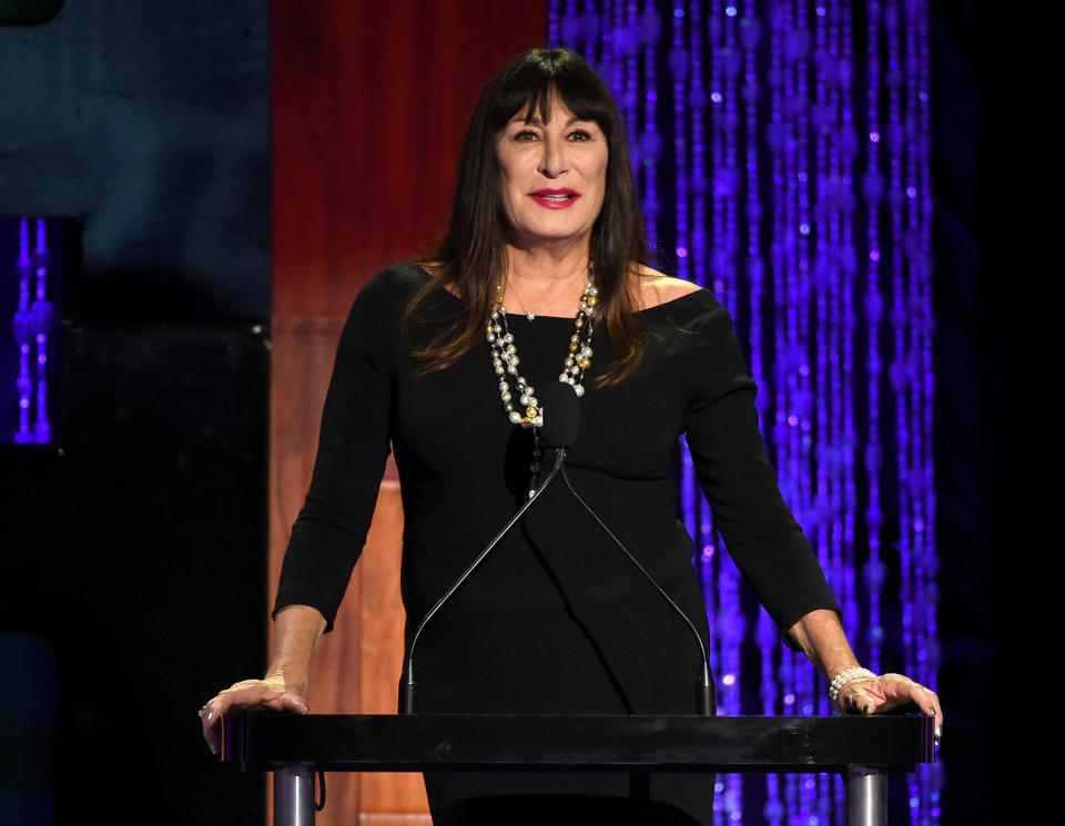 Anjelica Huston speaks onstage at PETA's 35th Anniversary Party at Hollywood Palladium on September 30, 2015 in Los Angeles, California. (Kevin Winter / Getty Images)