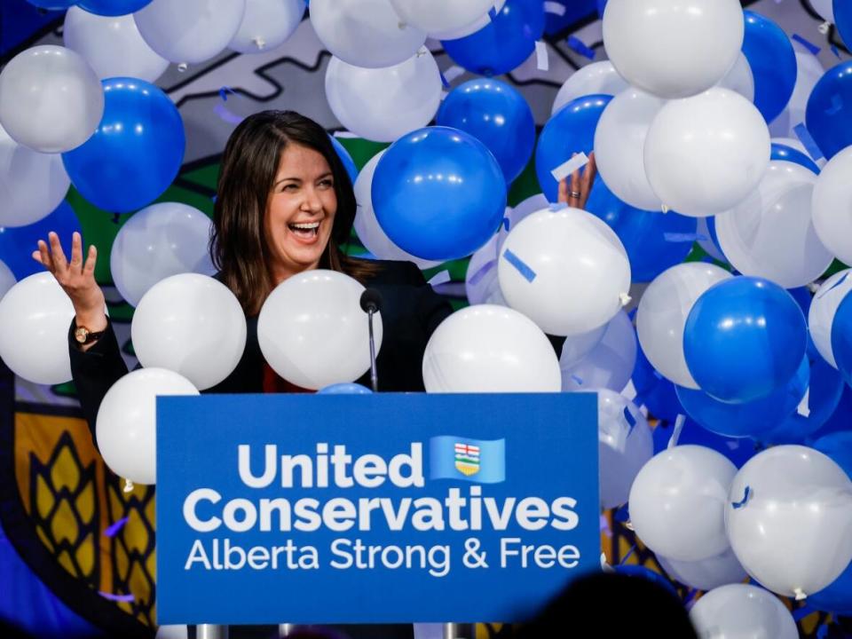 Danielle Smith celebrates after being chosen as the new leader of the United Conservative Party and next Alberta premier in October of last year. (The Canadian Press - image credit)