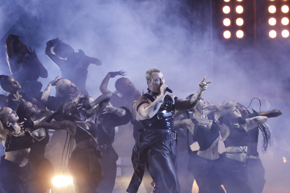 Sam Smith performs at the Brit Awards 2023 in London, Saturday, Feb. 11, 2023. (Photo by Vianney Le Caer/Invision/AP)