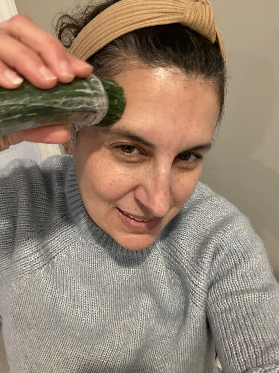 While I wasn&#39;t a fan of the cold sensation of the cucumber on my face, the scent was refreshing. (Photo: Jamie Davis Smith)