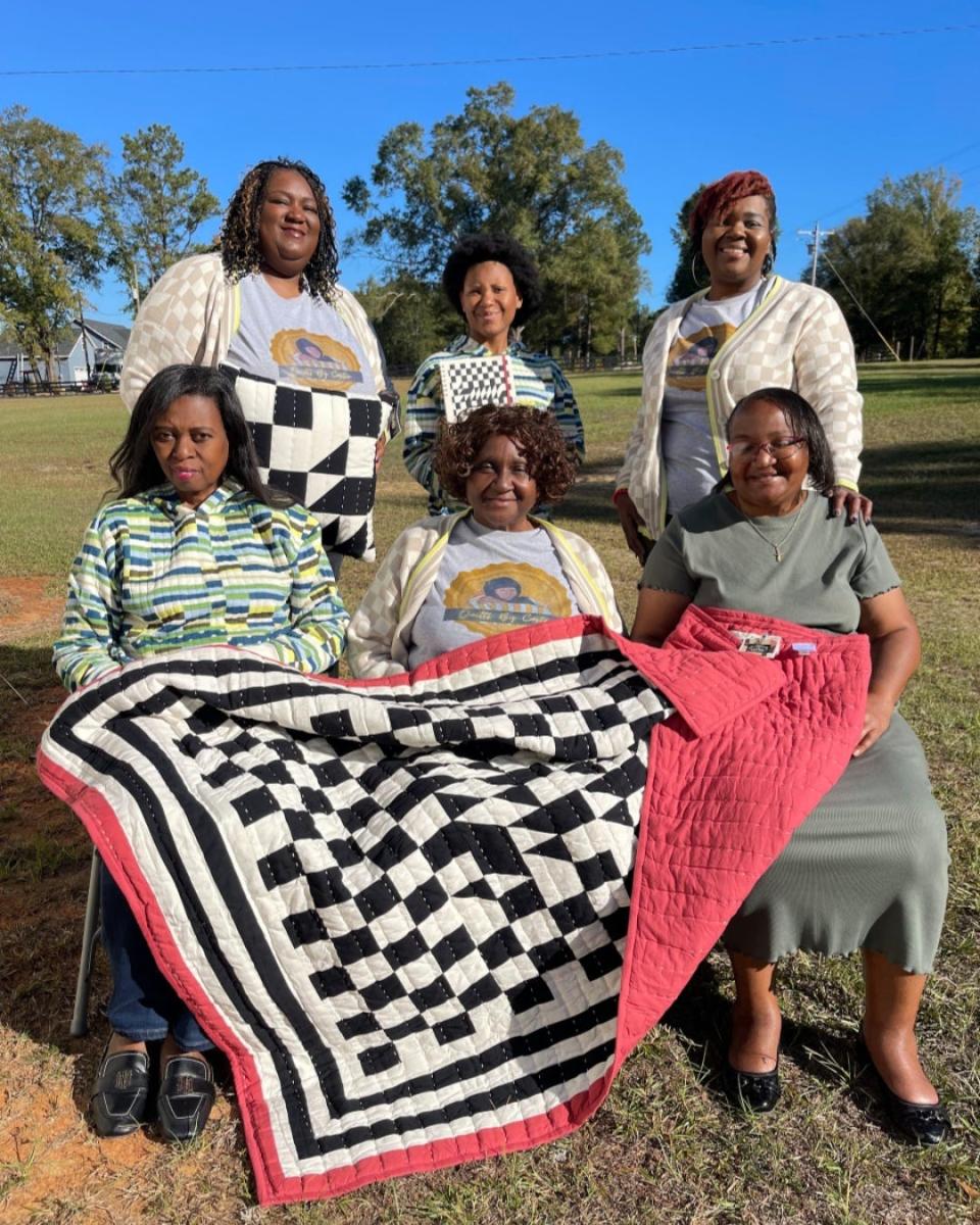 Delia Thibodeaux, Caster Pettway, Tinnie Pettway, Claudia Pettway Charley and Francesca Charley are the quilters from Gee's Bend who participated in creating the Gee's Bend by Target collection.
