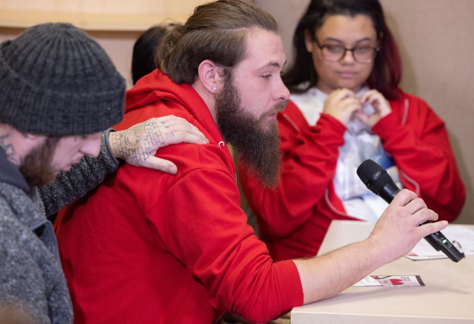 Zach Fornash's brother, Tristan Fornash, speaks during a press conference Thursday at the Stark Community Support Network in Canton.