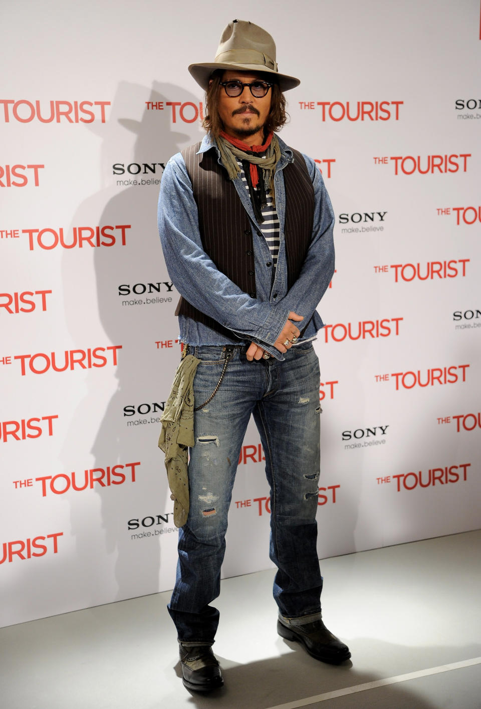 Depp in a denim-heavy look