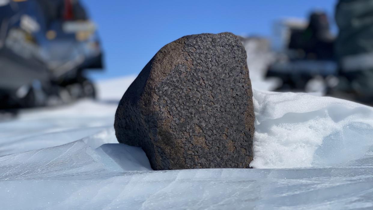  An image of the 17-pound meteorite recovered from Antarctica.  