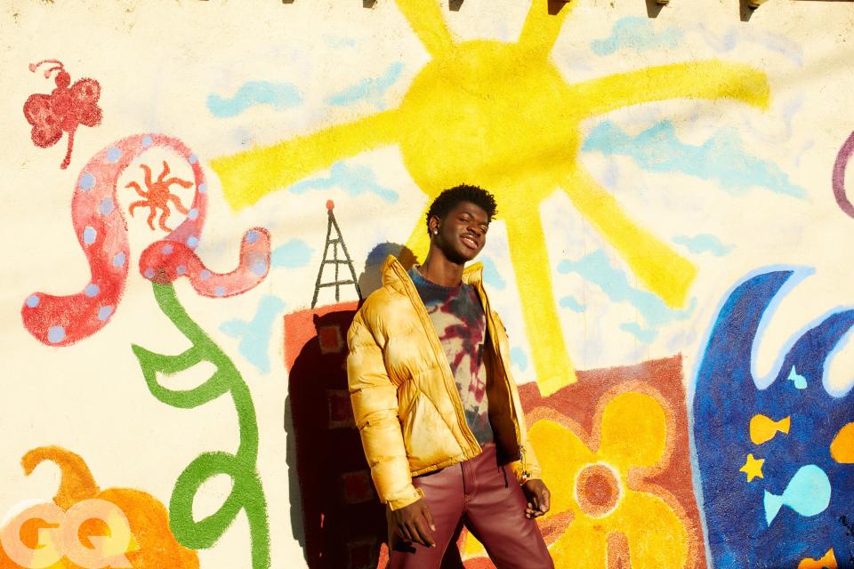 Lil Nas X at the Online Ceramics studio in September. Mural by Justin Cole Smith.