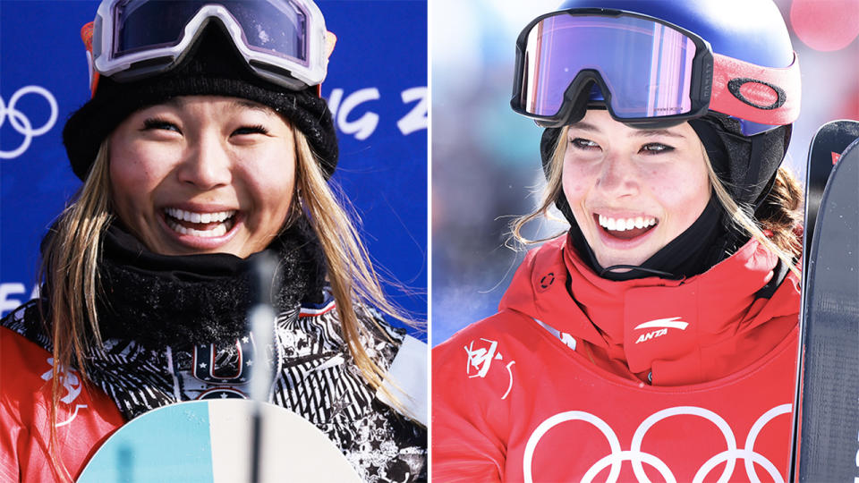 Chloe Kim and Eileen Gu, pictured here sporting the popular hairstyle at the Winter Olympics.