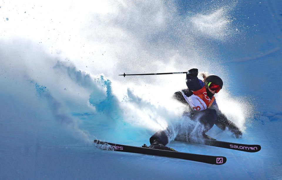 <p>Katie Summerhayes of Great Britain crashes during the Freestyle Skiing on day eight of the PyeongChang 2018 Winter Olympic Games at Phoenix Snow Park on February 17, 2018 in Pyeongchang-gun, South Korea. (Photo by Ian MacNicol/Getty Images) </p>