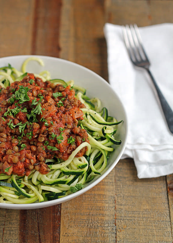 <p><strong>Get the Zucchini <a href="http://www.insonnetskitchen.com/zucchini-spaghetti-with-easy-lentil-marinara/" target="_blank">Spaghetti With Easy Lentil Marinara</a> recipe from&nbsp;In Sonnets Kitchen</strong></p>