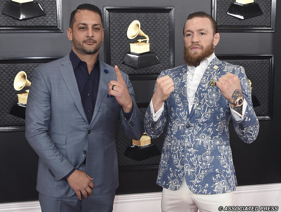 Audie Attar, left, and Conor McGregor at the 2020 Grammy Awards at the Staples Center in Los Angeles. (Photo by Jordan Strauss/Invision/AP)