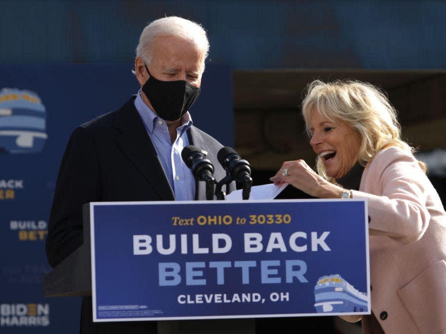 Joe and Jill Biden kick off a train campaign tour in 2020.