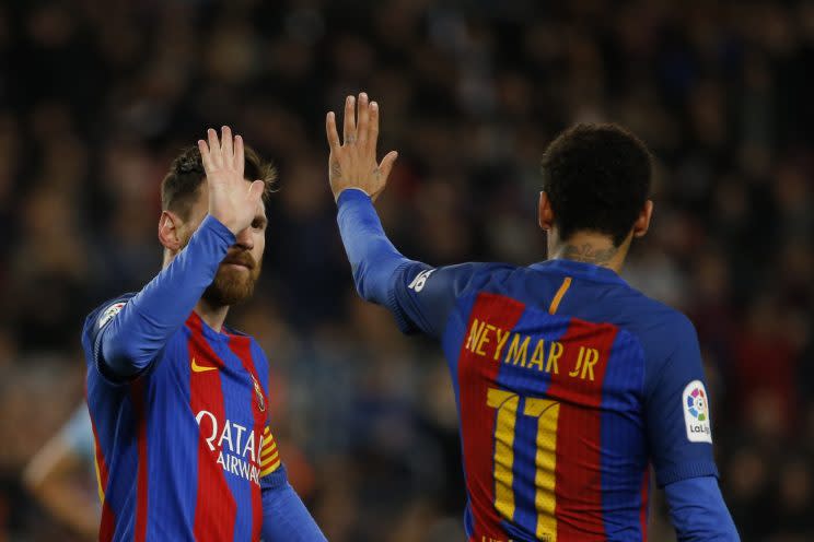 Mesi y Neymar celebran la victoria contra el Celta Foto: AP